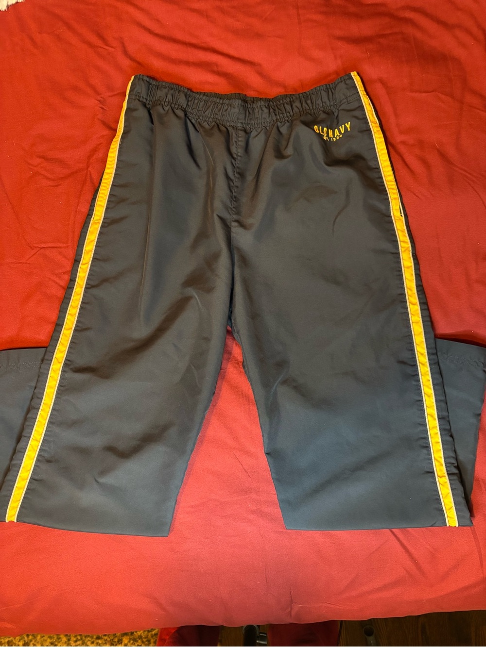 Old Navy y2k track pants baggy sweats, navy blue & yellow